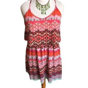 Takara fun Aztec pink and turquoise print dress- size m
